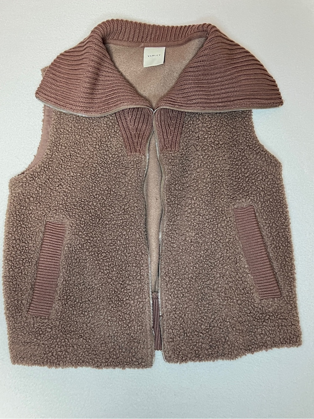 Varley Women's S Aspen Gilet Sherpa Fleece Vest - Ash Taupe - Broken Zipper